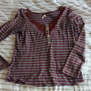 Striped Long Sleeve Top with Lace Detail